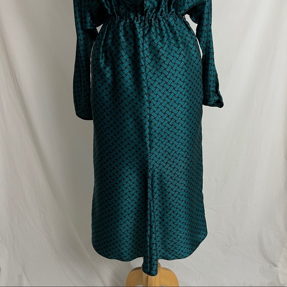 Janice Wainwright Vintage 1970s Teal Blue Black Print Cowl Neck Dolman Dress 8 - Picture 5 of 12